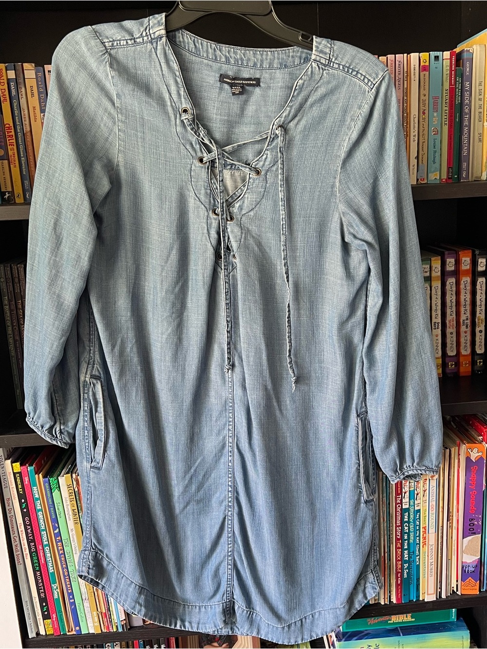 American Eagle Outfitters Chambray Lace-Up Tunic - Light Blue